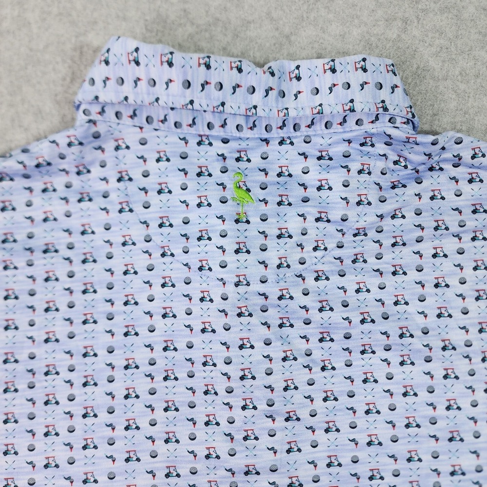 TailorByrd Performance Golf Polo Mens XL Shirt Blue Golf Cart Pattern AOP SPF-30 - Picture 10 of 16